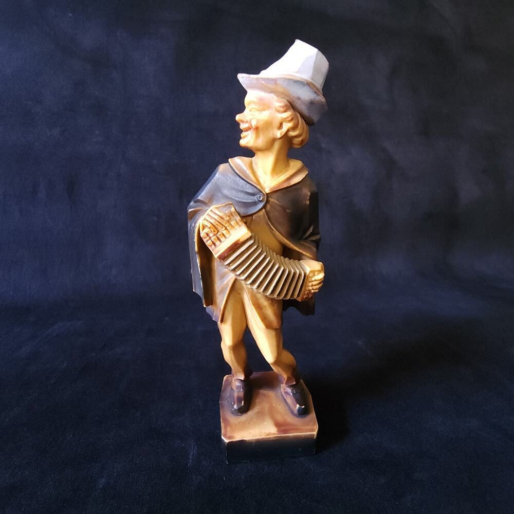 Vintage Resin Hand Carved Concertina Squeeze Box Player Anri West Germany Old